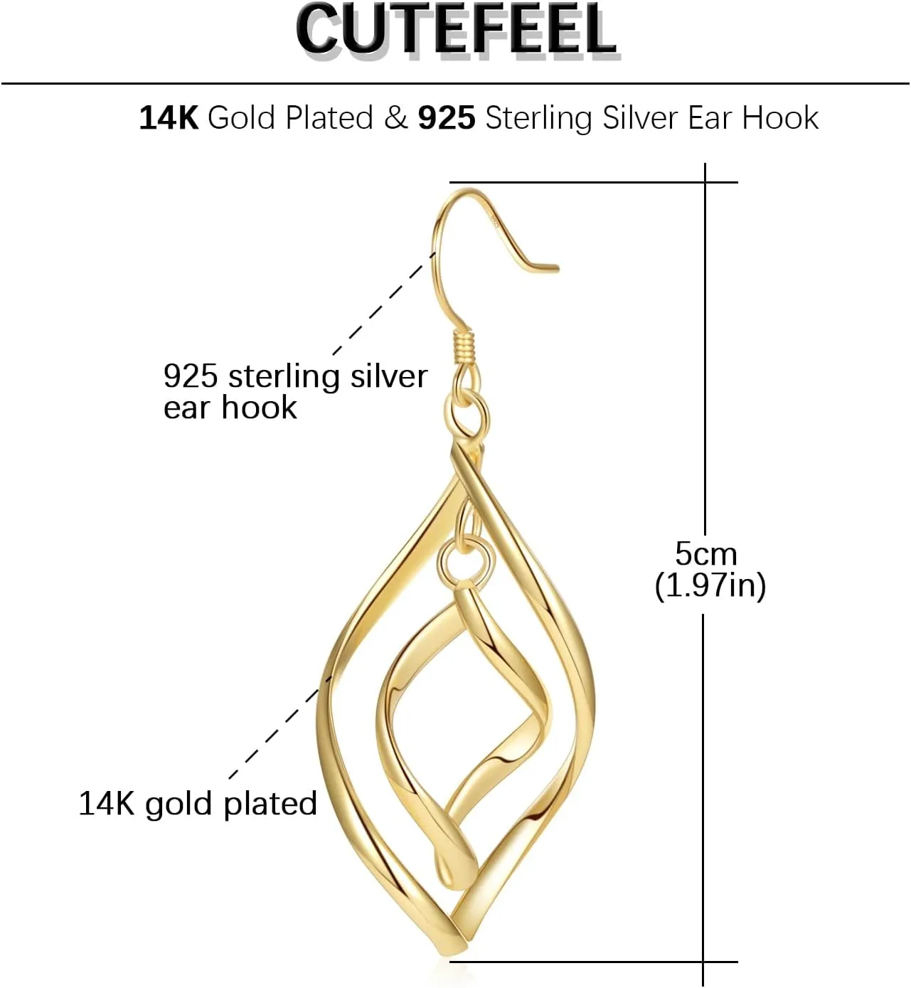 18K Gold Plated Dangle Earrings for Women, Gold Drop Dangling Earrings Hypoallergenic Jewelry Gift
