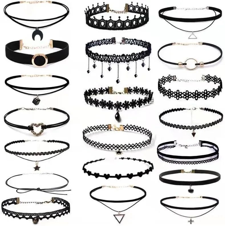 20Pcs Velvet Choker Necklace Tattoo Lace Gothic Classic Black Necklace Collar Clavicle Chain Necklace for Women Y2k Necklace Jewelry Gift
