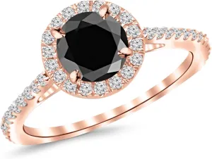 2.4 Carat 14K Rose Gold Classic Halo Diamond Engagement Ring with a 2 Carat Black Diamond Center (Heirloom Quality)