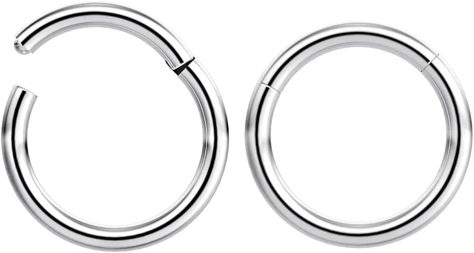 2pc 16g Hinged Clicker Captive Bead Ring Steel 8mm Helix Earring Nose Hoop Rook Cartilage Tragus Lip Septum Eyebrow Ear Lobe Nostril Rings Seamless Surgical Steel