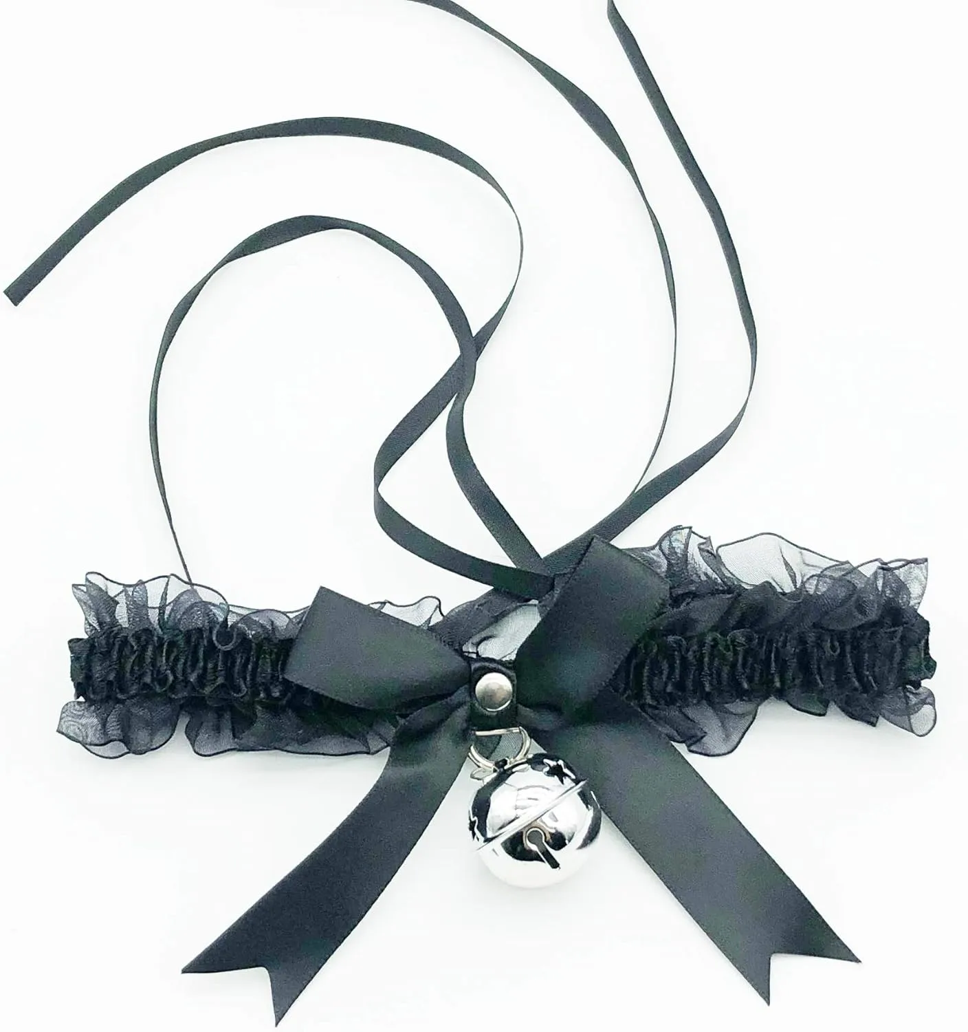 2Pcs/Set PU Leather Lace Choker Collar for Women Punk Necklace Cute Bow Lace Girls Cosplay Cat Bell Chokers