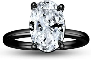 3 Carat Oval Black Engagement Rings for Women by Ginger Lyne | Cubic Zirconia Wedding Rings for Women Sterling Silver | Large Fake Diamond Engagement | Travel CZ Simulated Diamond Promise or Bridal