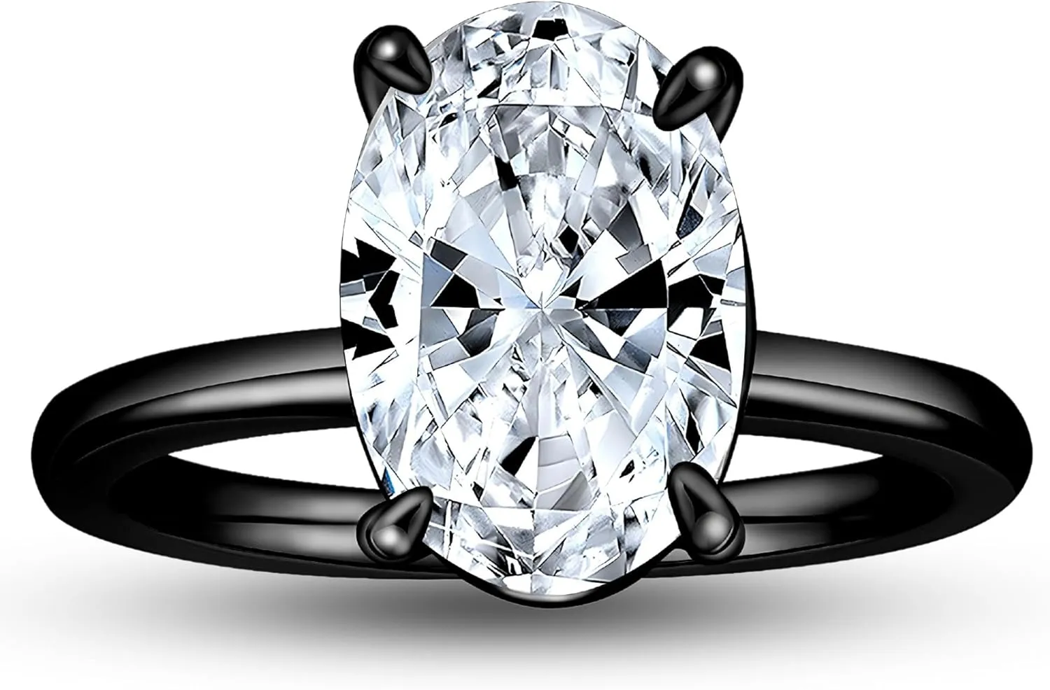 3 Carat Oval Black Engagement Rings for Women by Ginger Lyne | Cubic Zirconia Wedding Rings for Women Sterling Silver | Large Fake Diamond Engagement | Travel CZ Simulated Diamond Promise or Bridal