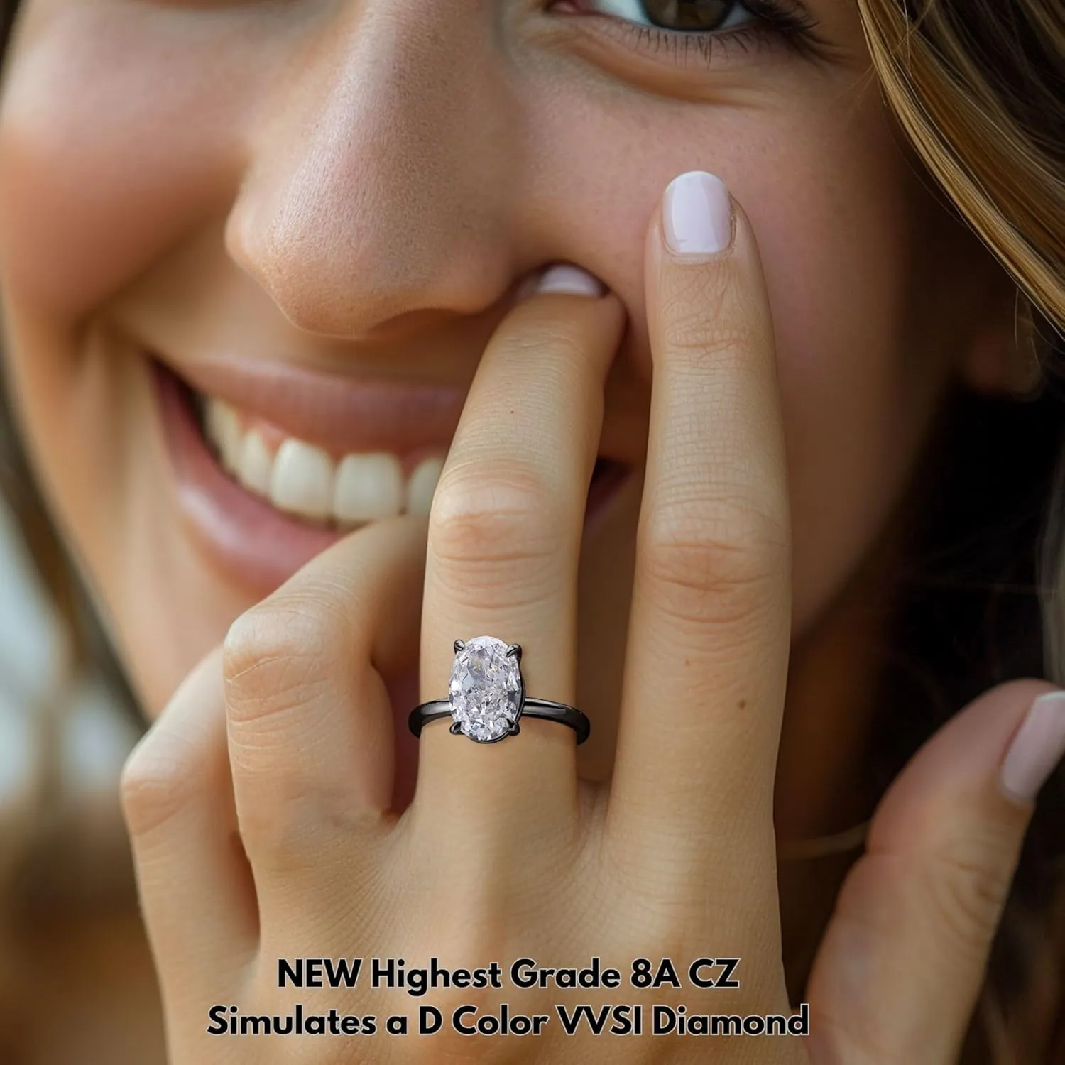 3 Carat Oval Black Engagement Rings for Women by Ginger Lyne | Cubic Zirconia Wedding Rings for Women Sterling Silver | Large Fake Diamond Engagement | Travel CZ Simulated Diamond Promise or Bridal