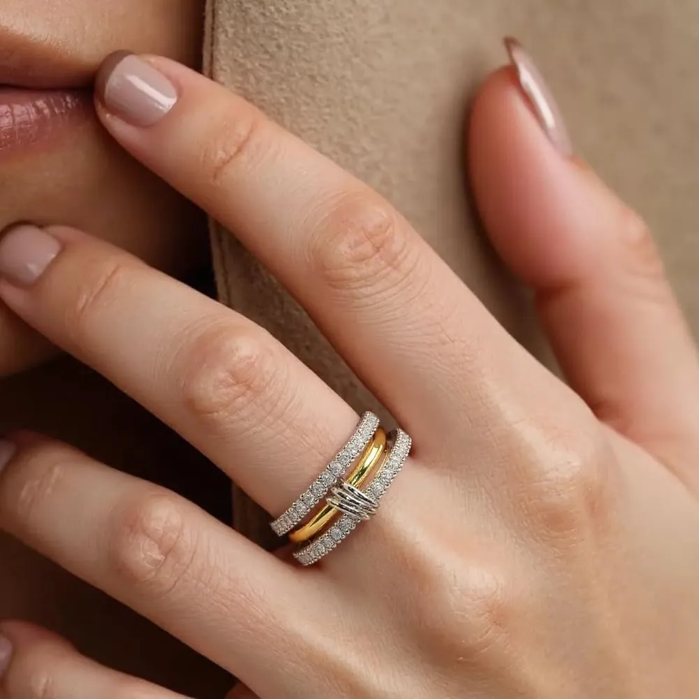 3pcs Stainless Steel Stacking Engagement Rings for Women Micro Paved 5A CZ Cubic Zirconia Ring Set Stackable Full Finger Jewelry