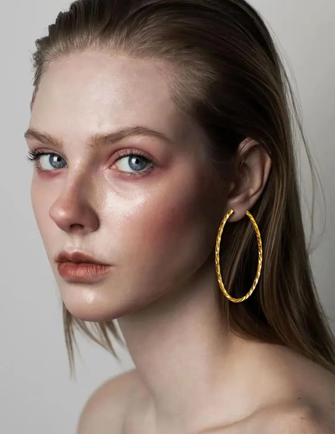 4 Pairs Clip on Hoop Earrings for Women CZ Twist Fake Hoop Earring Sets Spring Hoops for Non Pierced Ears Gold Tone 30/40/50/60/70mm