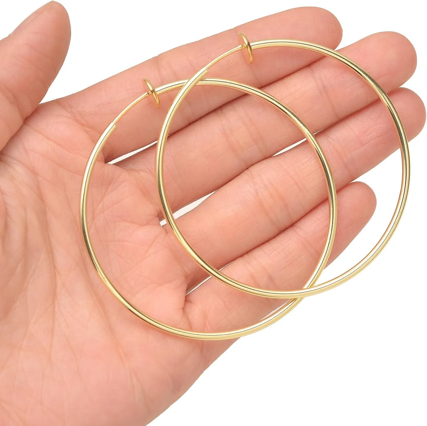 4 Pairs Clip on Hoop Earrings for Women CZ Twist Fake Hoop Earring Sets Spring Hoops for Non Pierced Ears Gold Tone 30/40/50/60/70mm
