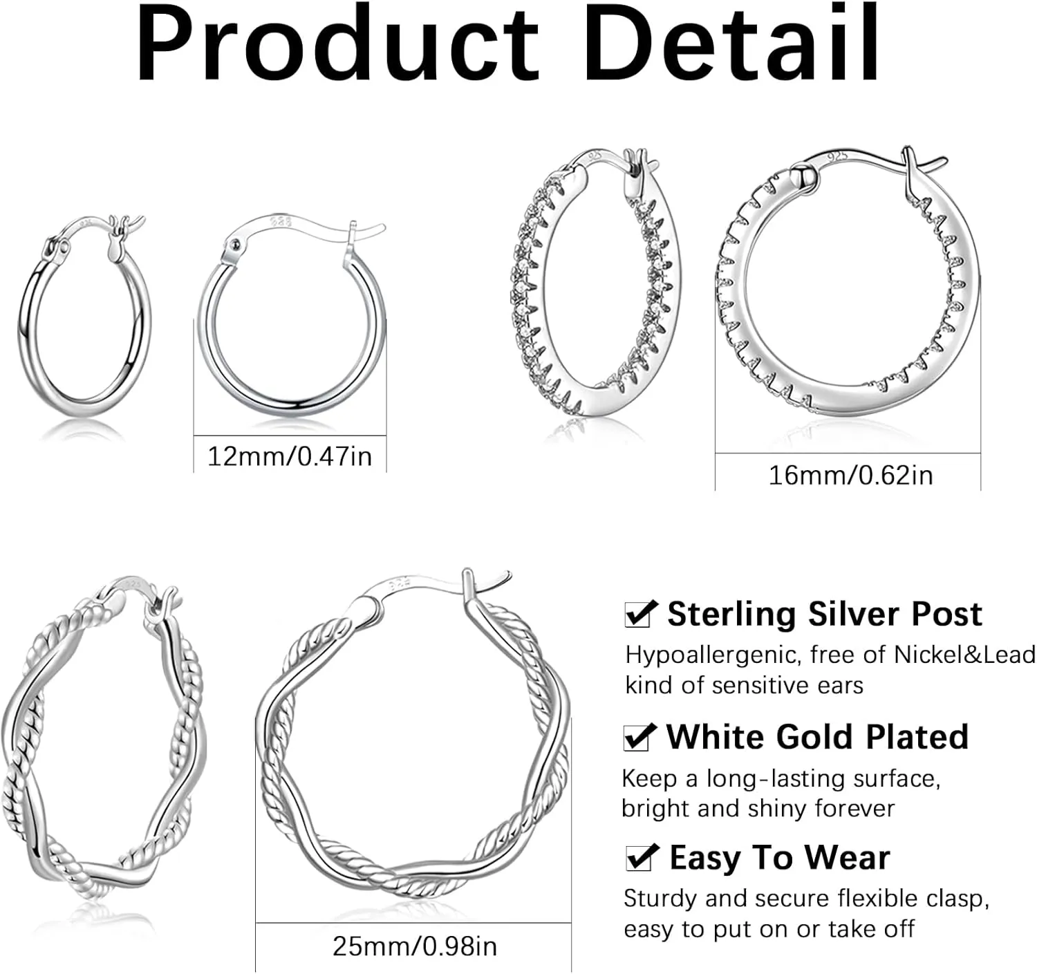 4 Pairs Silver Hoop Earrings for Women- 925 Hypoallergenic Sterling Silver Hoop Earrings Set,Large Minimalist Silver Hoops Gifts(30MM 40MM 50MM 60MM)