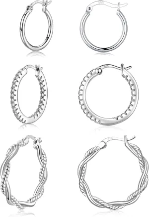 4 Pairs Silver Hoop Earrings for Women- 925 Hypoallergenic Sterling Silver Hoop Earrings Set,Large Minimalist Silver Hoops Gifts(30MM 40MM 50MM 60MM)