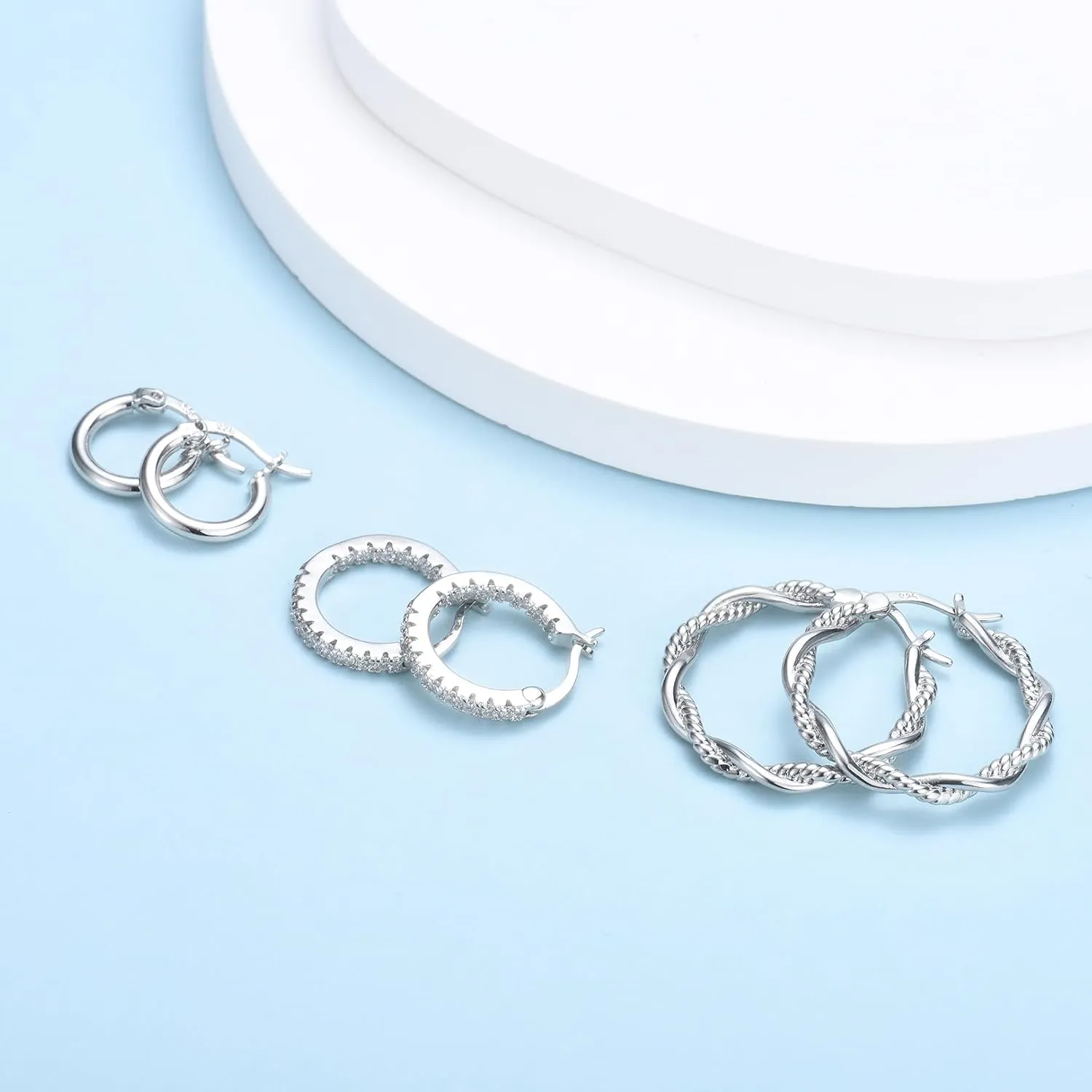 4 Pairs Silver Hoop Earrings for Women- 925 Hypoallergenic Sterling Silver Hoop Earrings Set,Large Minimalist Silver Hoops Gifts(30MM 40MM 50MM 60MM)