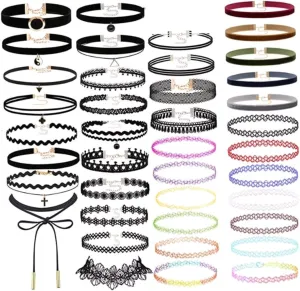 40Pcs Womens Gothic Collar Lace Choker Classic Colorful Gothic Collar Choker Necklace Set With Pendant Clavicle chain set necklace combination