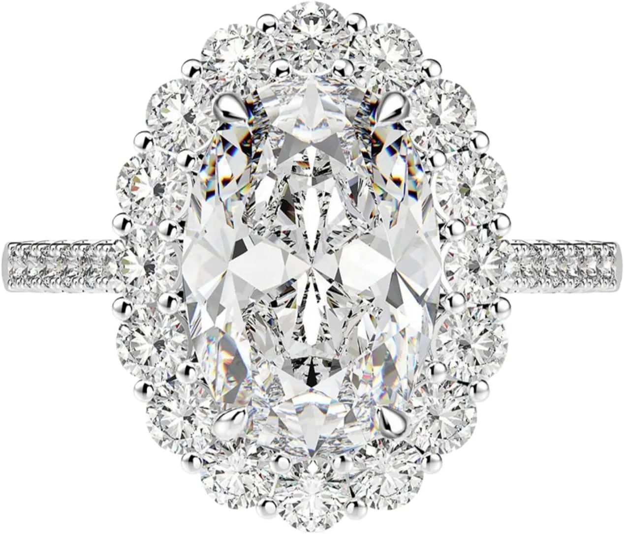 4.5 Carat Oval Moissanite Rings for Women Engagement Rings Promise Ring Halo Rings 925 Sterling Silver Rings Lab Grown 4-Prong Diamond Rings for Mom Chiristmas Size 6-9