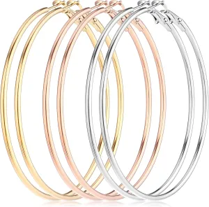 4Pcs Stainless Steel Hoop Earrings, Large Circle Silver Hoop Cartilage Gold Silver Rose gold Black Oversize Earrings for Women