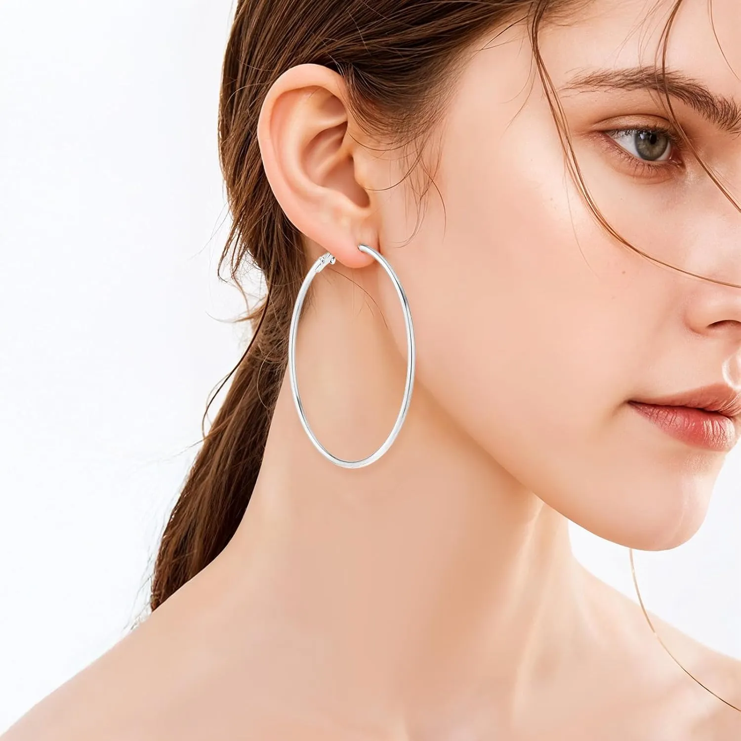 4Pcs Stainless Steel Hoop Earrings, Large Circle Silver Hoop Cartilage Gold Silver Rose gold Black Oversize Earrings for Women