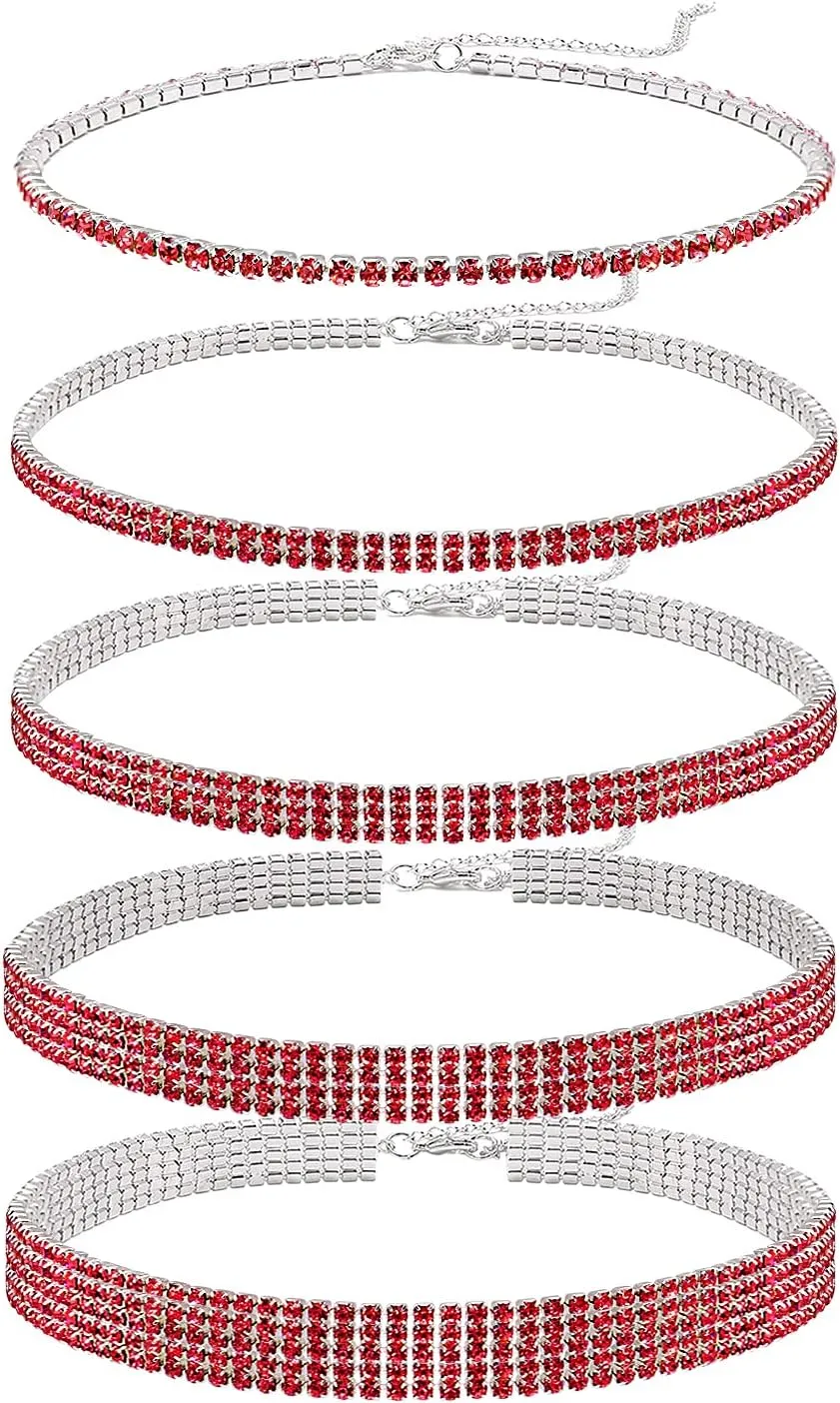 5 Pieces Rhinestone Choker Necklaces Silver Gold Plated Sparkly Diamond Choker Dainty Crystal Bridal Wedding Jewelry for Women