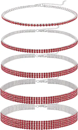 5 Pieces Rhinestone Choker Necklaces Silver Gold Plated Sparkly Diamond Choker Dainty Crystal Bridal Wedding Jewelry for Women
