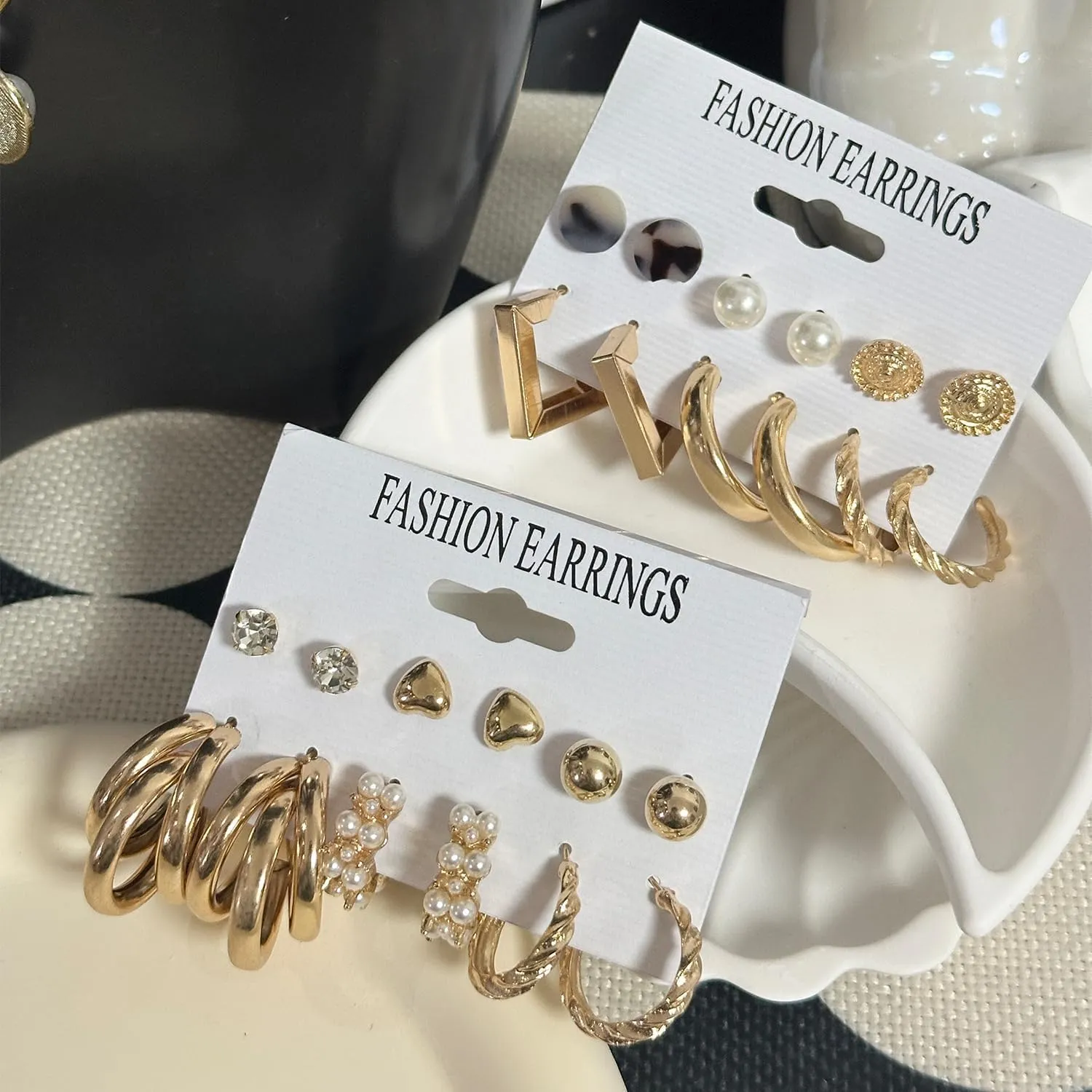 6 Pairs Small Gold Hoop Earrings Set for Women 14K Gold Plated Lightweight Huggie Hoops Hypoallergenic Pearl Dainty Stud Hoop Earrings for Gift
