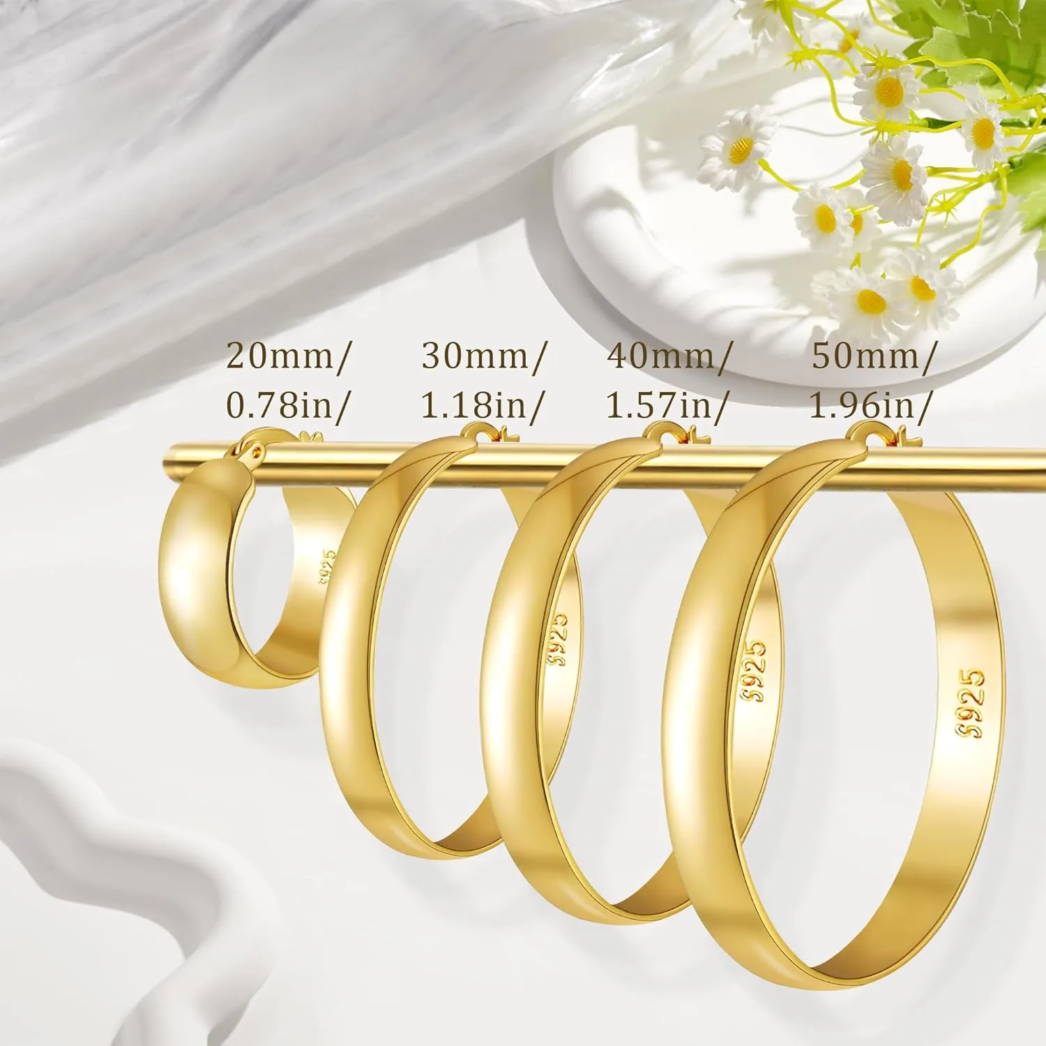 8mm Thick 925 Sterling Silver Hoops Earrings for Women 14K Real Gold Large Hoop Earrings Hypoallergenic and Lightweight Big Hoop Earrings for Women 20/30/40/50/60/70MM