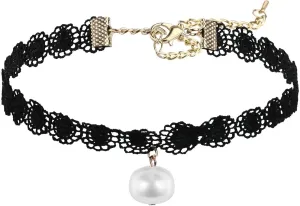 90S Choker, Black Pearl Choker Collar Necklace Lace Pearl White Halloween Costume Accessories Anime Cosplay Gothic Gifts for Women