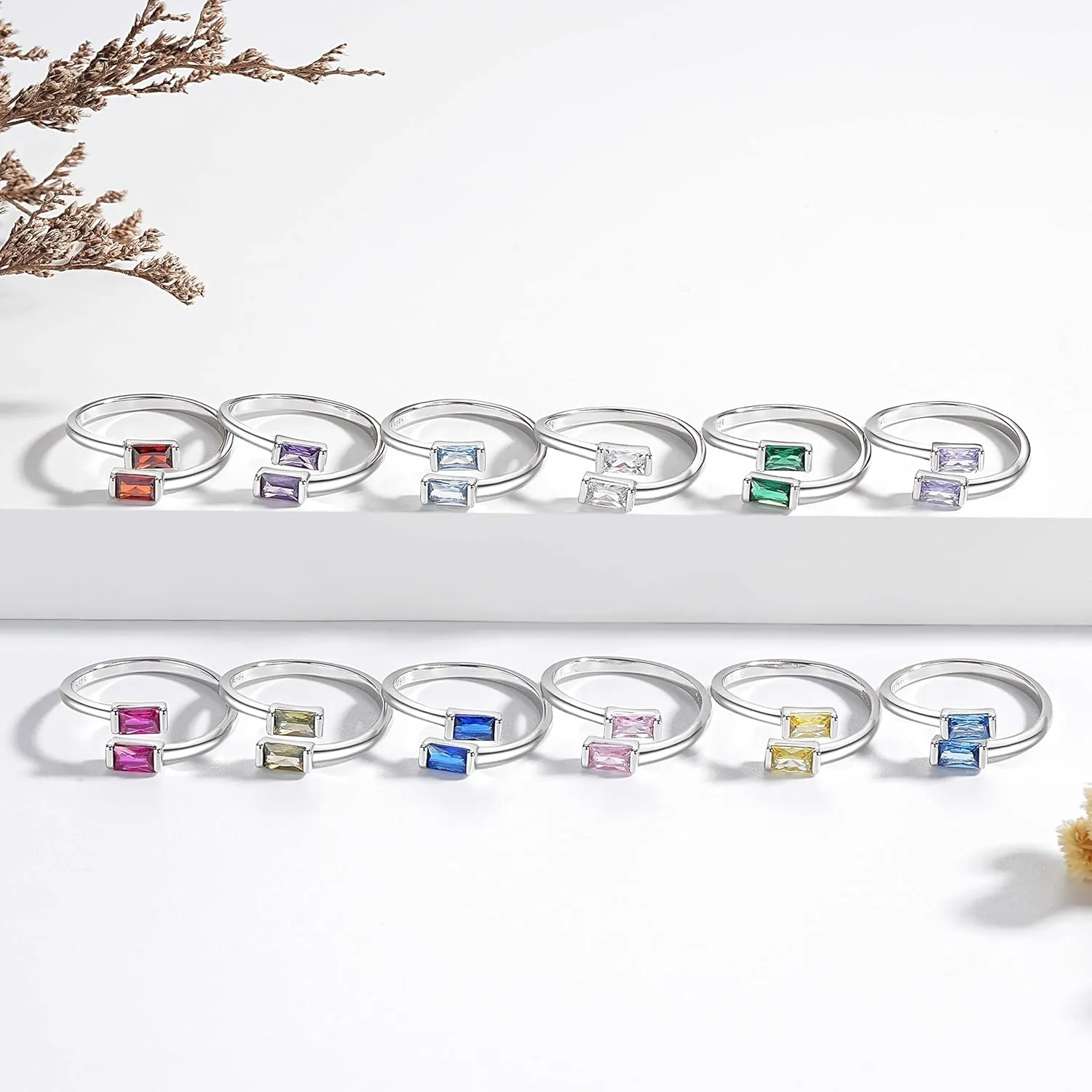 925 Sterling Silver Birthstone Rings for Women Dainty Adjustable Stackable Ring Engagement Wedding Promise Rings Birthday Christmas Valentines Jewelry Gift