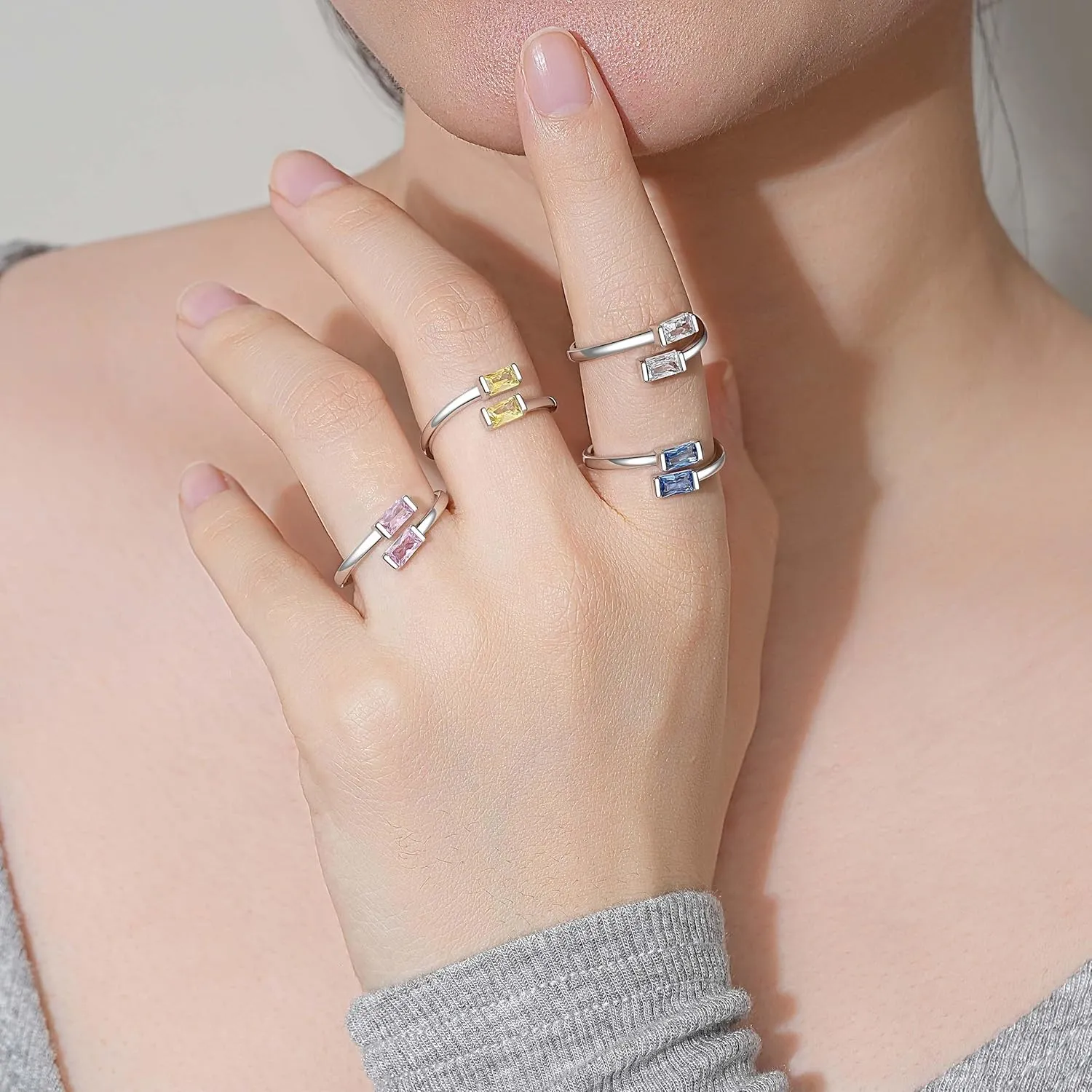 925 Sterling Silver Birthstone Rings for Women Dainty Adjustable Stackable Ring Engagement Wedding Promise Rings Birthday Christmas Valentines Jewelry Gift