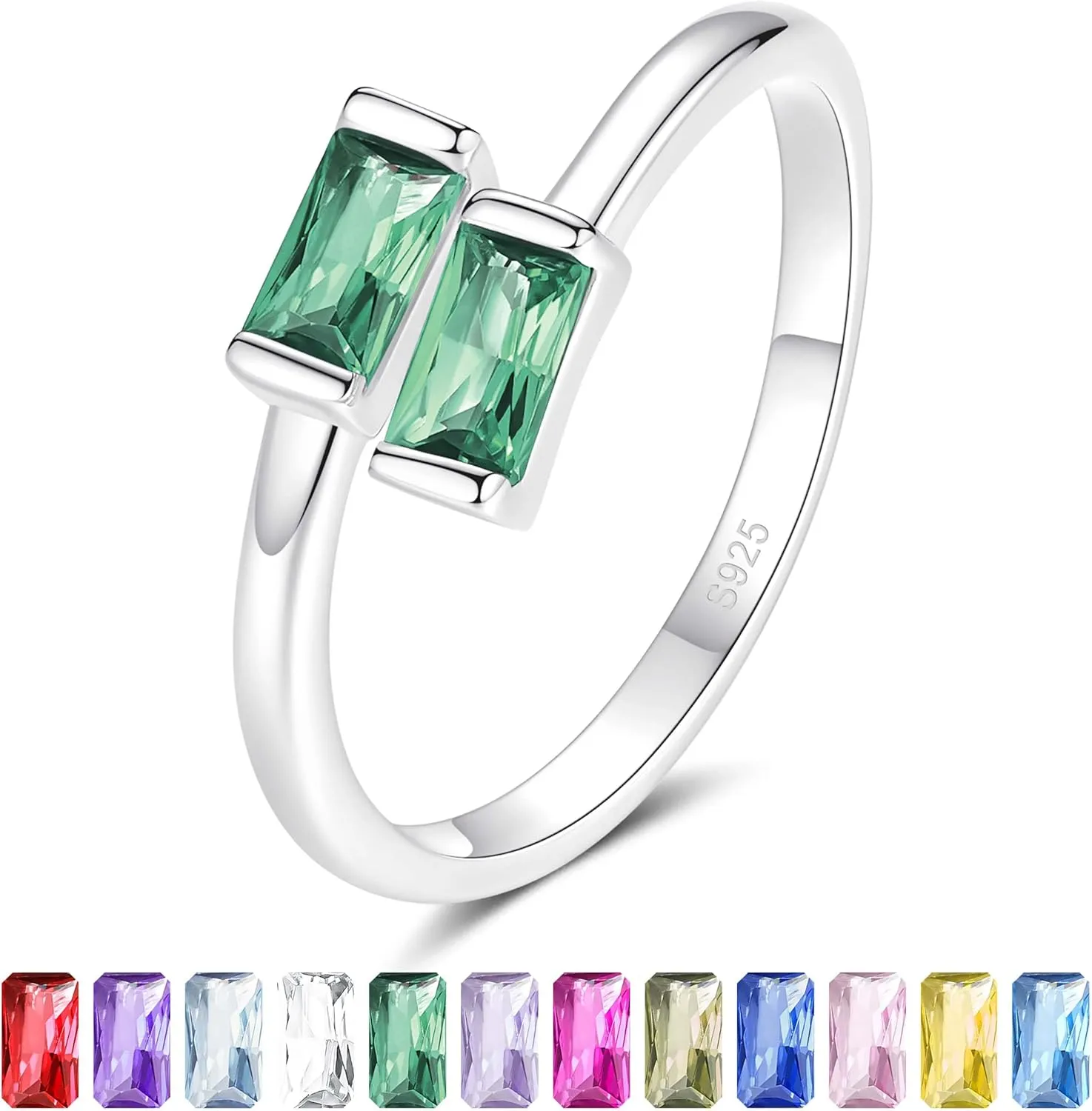 925 Sterling Silver Birthstone Rings for Women Dainty Adjustable Stackable Ring Engagement Wedding Promise Rings Birthday Christmas Valentines Jewelry Gift