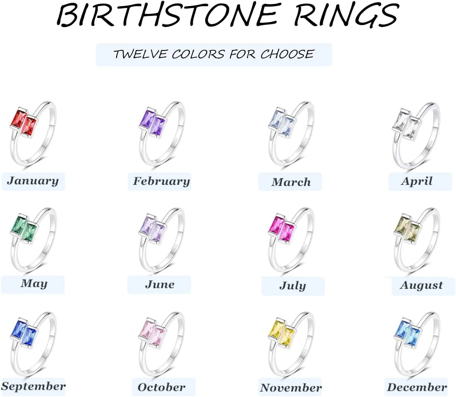 925 Sterling Silver Birthstone Rings for Women Dainty Adjustable Stackable Ring Engagement Wedding Promise Rings Birthday Christmas Valentines Jewelry Gift