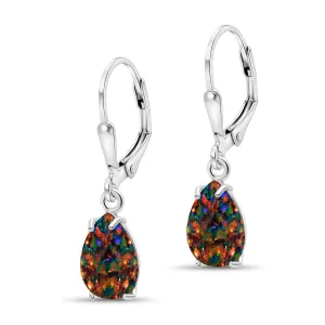 925 Sterling Silver Black Opal Teardrop Earrings for Women  October Birthstone Leverback Jewelry  Elegant Statement Earrings  Perfect Gift for Women