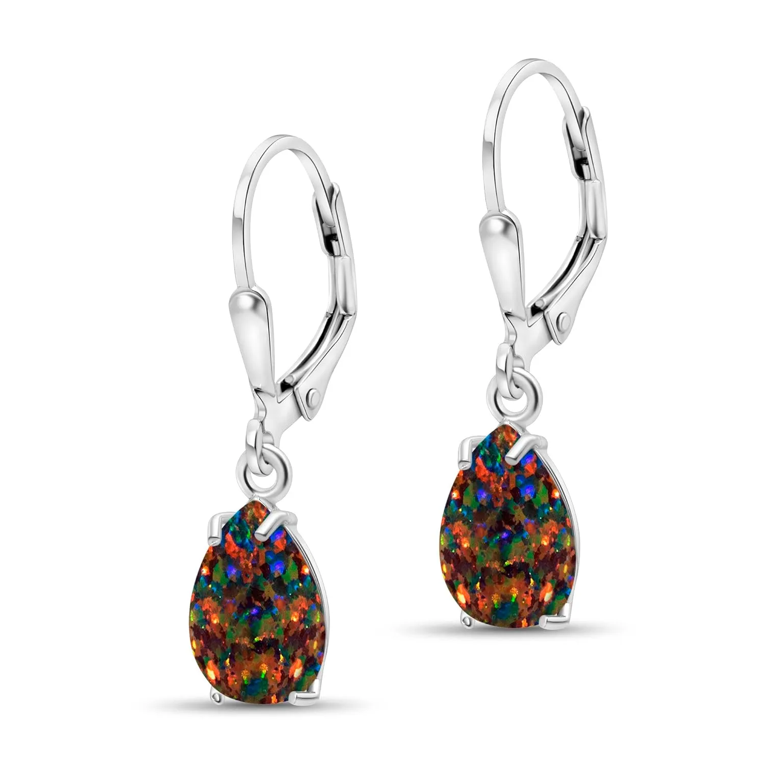 925 Sterling Silver Black Opal Teardrop Earrings for Women  October Birthstone Leverback Jewelry  Elegant Statement Earrings  Perfect Gift for Women