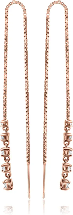 925 Sterling Silver CZ Cubic Zirconia Tassel Drop Chain Dangle Threader Earrings for Women, 5 Inches