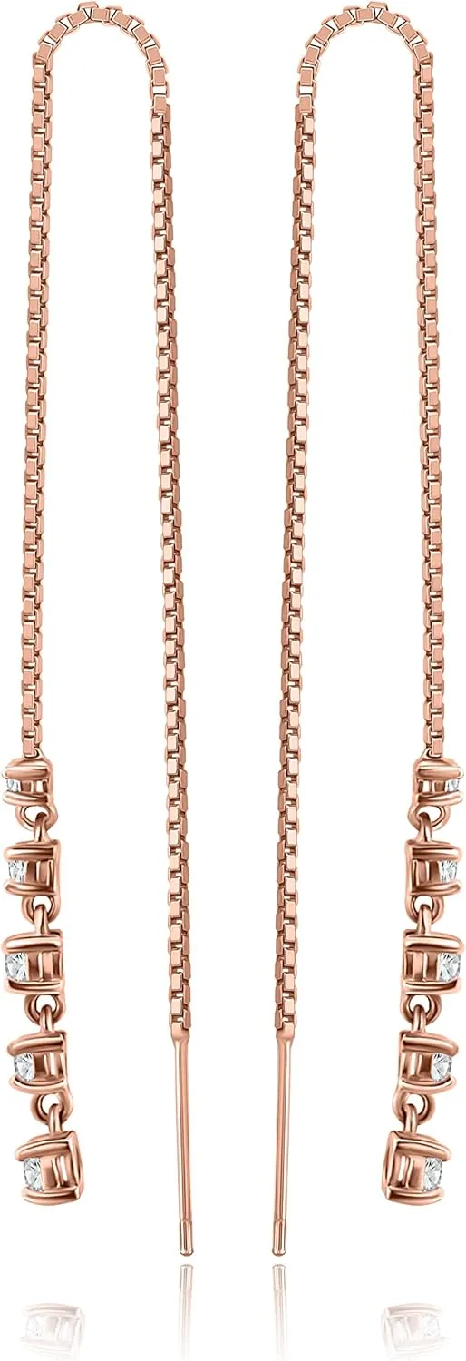 925 Sterling Silver CZ Cubic Zirconia Tassel Drop Chain Dangle Threader Earrings for Women, 5 Inches