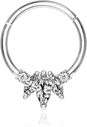 925 Sterling Silver Diamond Cluster Clicker Hoop ?C Marquise & Round Diamond Huggie for Daith, Helix, Tragus, and Cartilage Piercings