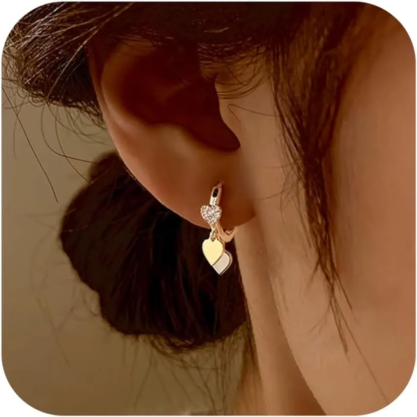 925 Sterling Silver Heart Huggie Hoop Earrings for Women Cute Heart Dangle Drop Earring 14K Gold Plated Heart Pendant Circle Hoop Earring to Daughter Mom Jewelry Gifts for