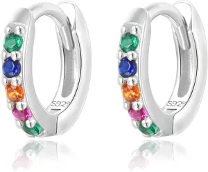 925 Sterling Silver Hoop Earrings Multicolored Cubic Zirconia Mini Huggie Hoops 14K Gold Plated Upper Ear Cartilage Helix Small Tiny Hoop Earrings