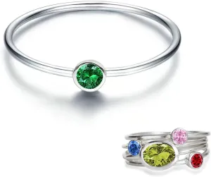 925 Sterling Silver Mother Child Birthstone Stackable Rings Set Mother Ring with Birthstone Mother Daughter Family Ring Mother's Day Jewelry Gifts for Wife