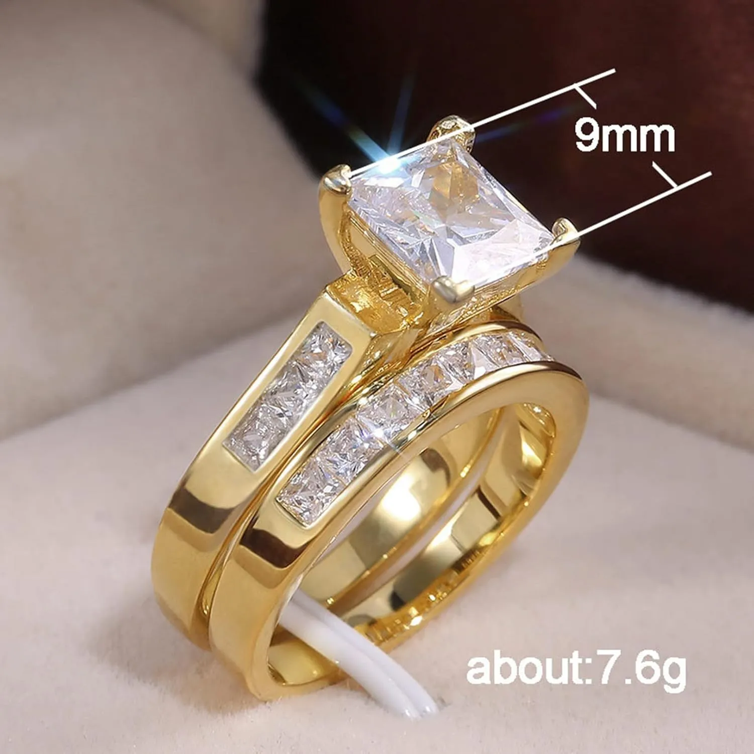 ABARTE 2-Piece Set with Square Cut Zircon Engagement Ring, Women's Platinum Thick arm Zircon Set, Sparkling moissanite Princess Wedding Ring(6-10) Sivler-7