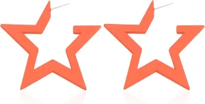 Acrylic 80 90s Colorful Classic Big Star TShape Hoop Earrings Retro Neon Frosted Geometric Candy Color Dangle Piercing Earring for Women Costume Accessory Party Jewelry (Orange)