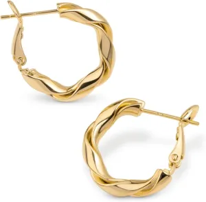 Amberta Silver Gold Plated Chunky Twisted Hoop Earrings | Hypoallergenic 925 Sterling Silver Post | Round Statement Bold Hoops for Women, Classy Gift Lightweight