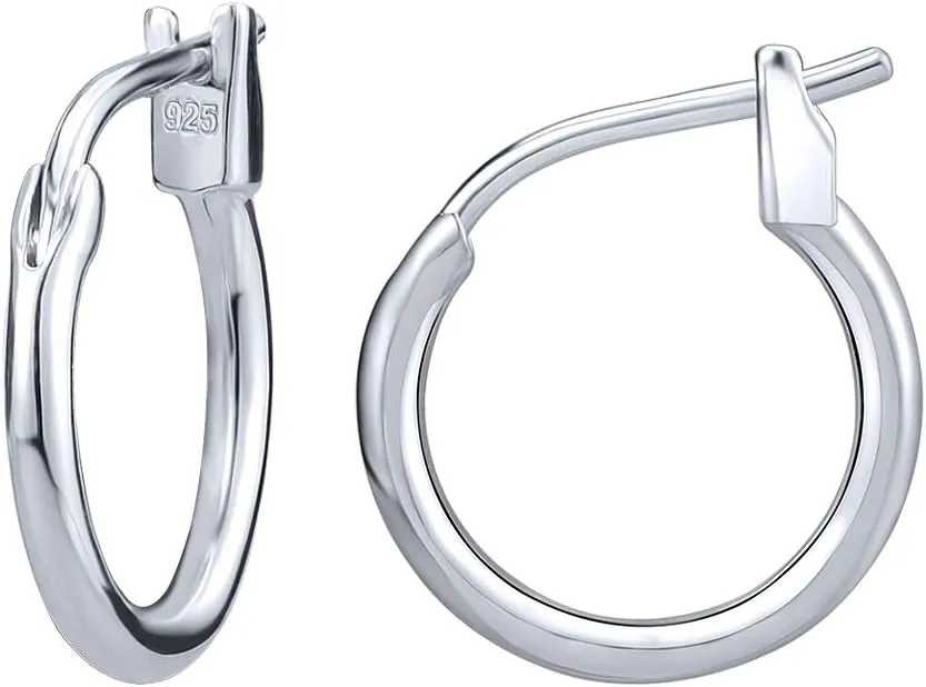 AoedeJ 925 Sterling Silver Hoop Earrings, High Polished Round Tiny Click-Top Hoop Earrings, Small Clasp Hoop Piercing Earrings