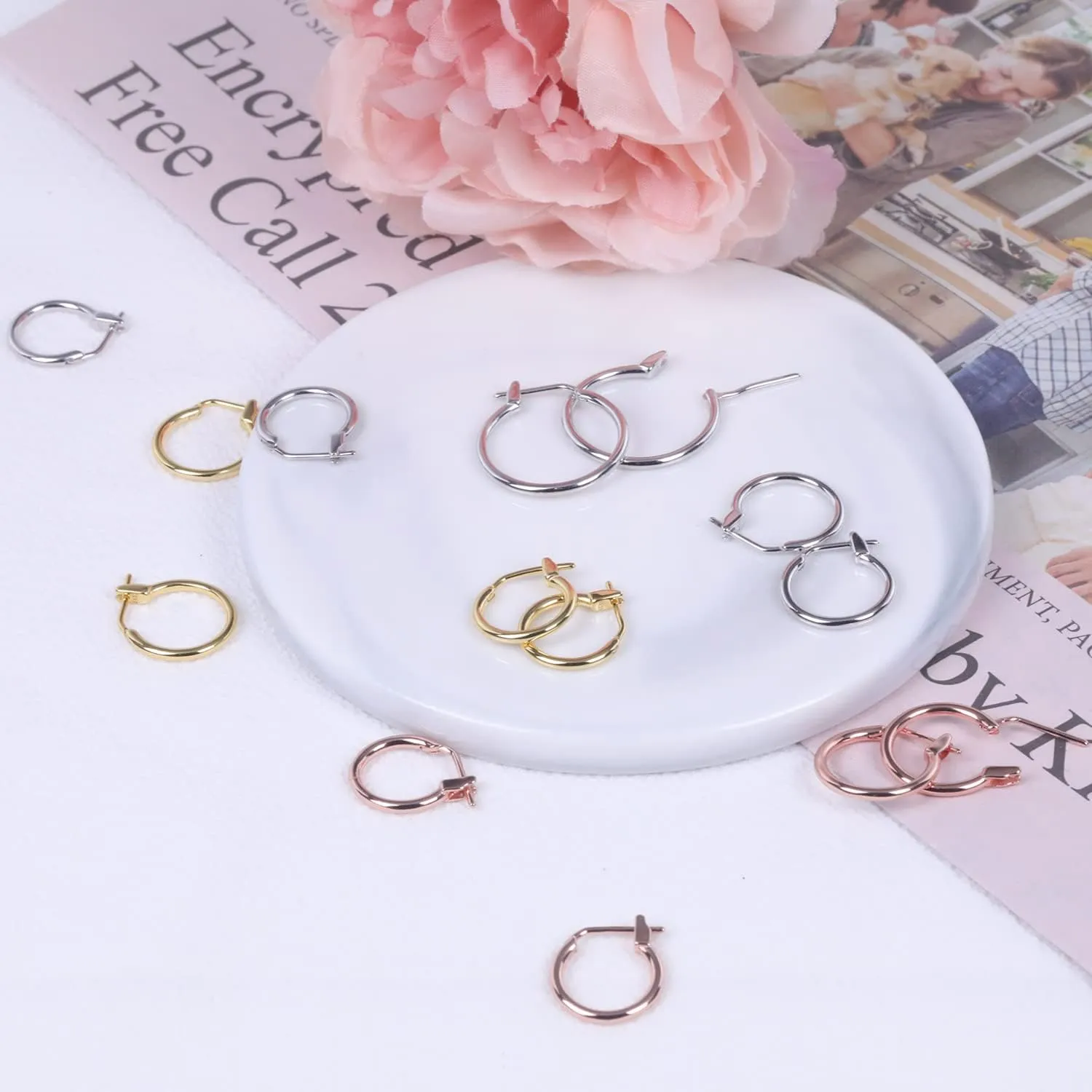 AoedeJ 925 Sterling Silver Hoop Earrings, High Polished Round Tiny Click-Top Hoop Earrings, Small Clasp Hoop Piercing Earrings
