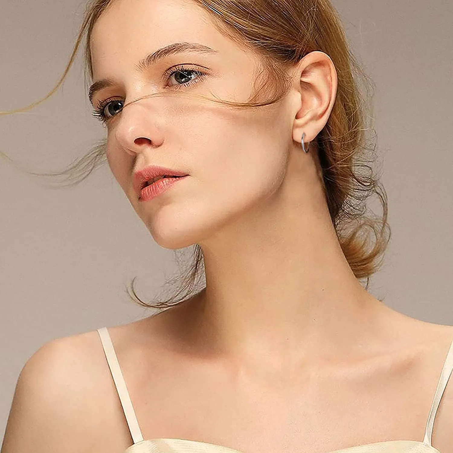 AoedeJ 925 Sterling Silver Hoop Earrings, High Polished Round Tiny Click-Top Hoop Earrings, Small Clasp Hoop Piercing Earrings