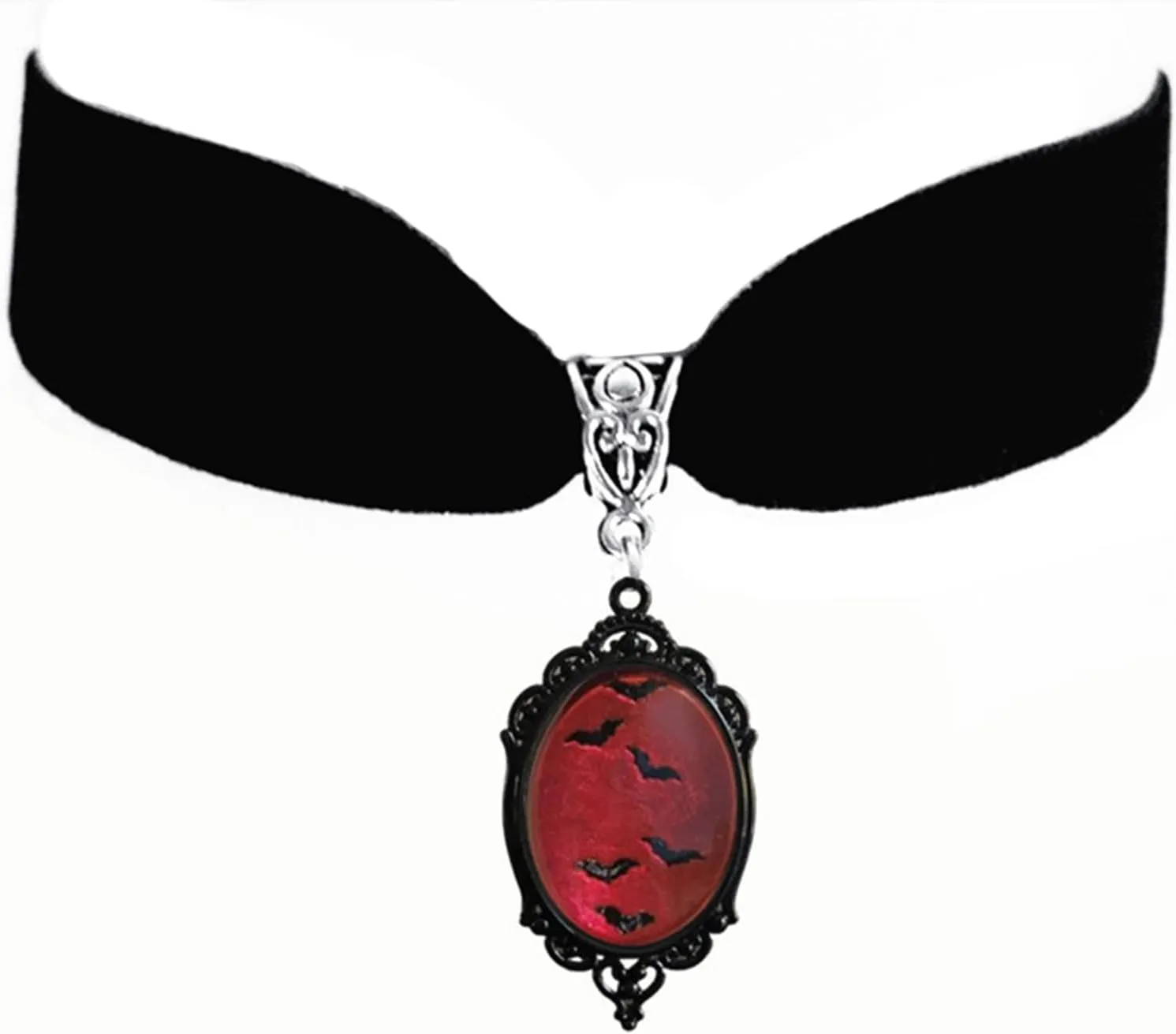 Atiptu Gothic Black Velvet Crystal Choker Necklace for Women Gothic Cameo Necklace Red Crystal Pendent Necklaces Halloween Holiday Jewelry