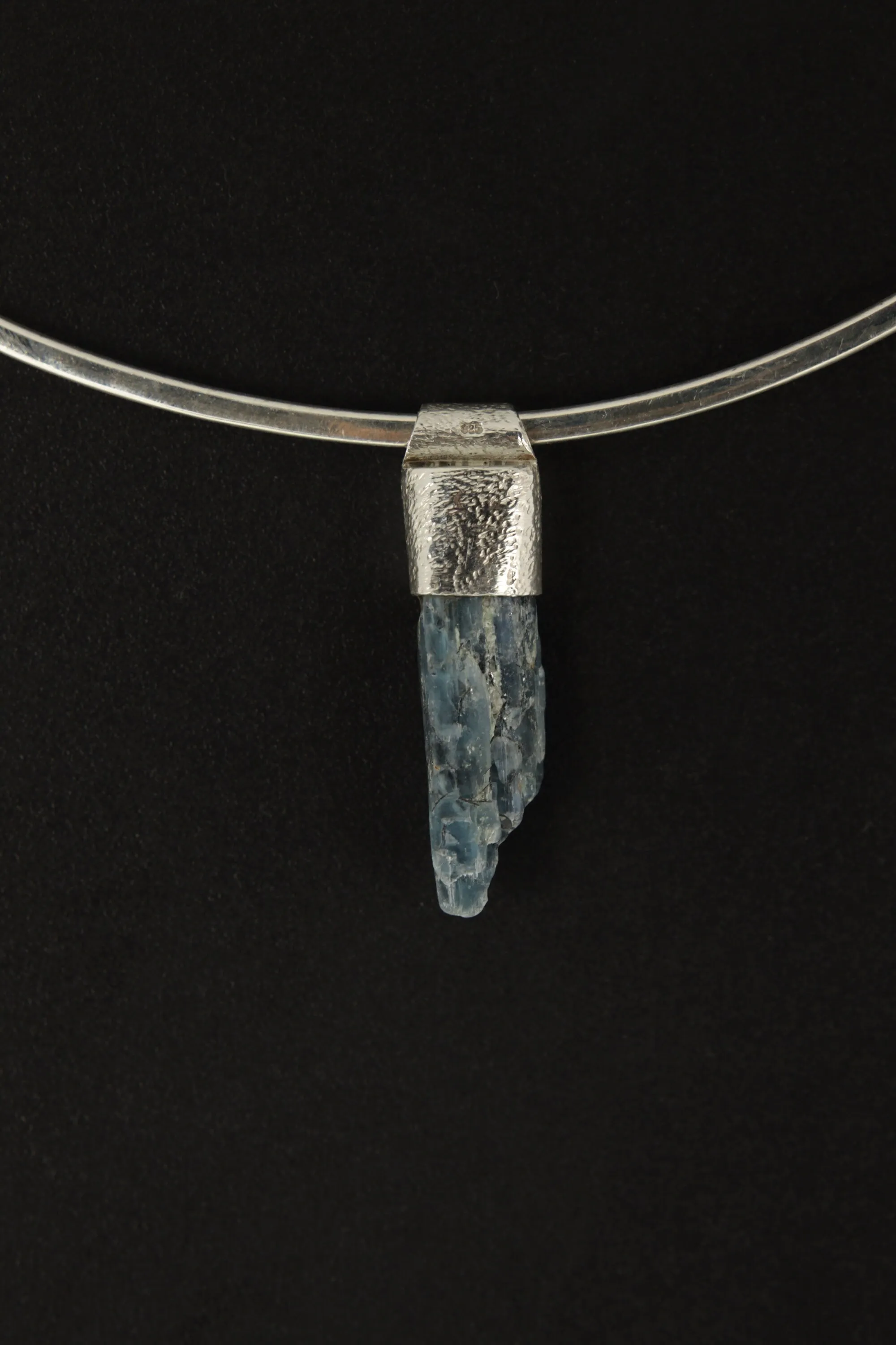 Australian Ocean Kyanite Organic Stack Pendant, textured 925 Sterling Silver, Throat Chakra, Pisces, Calming Communication, Unique Gift