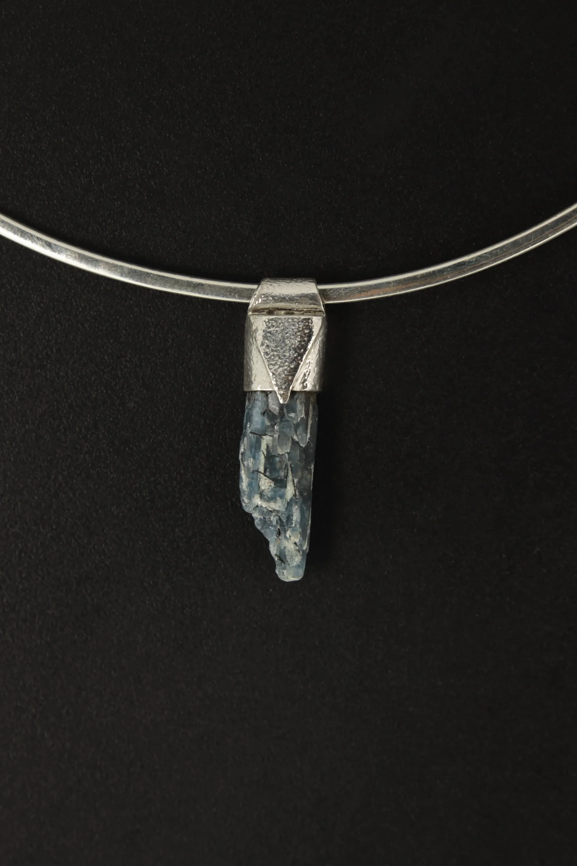 Australian Ocean Kyanite Organic Stack Pendant, textured 925 Sterling Silver, Throat Chakra, Pisces, Calming Communication, Unique Gift