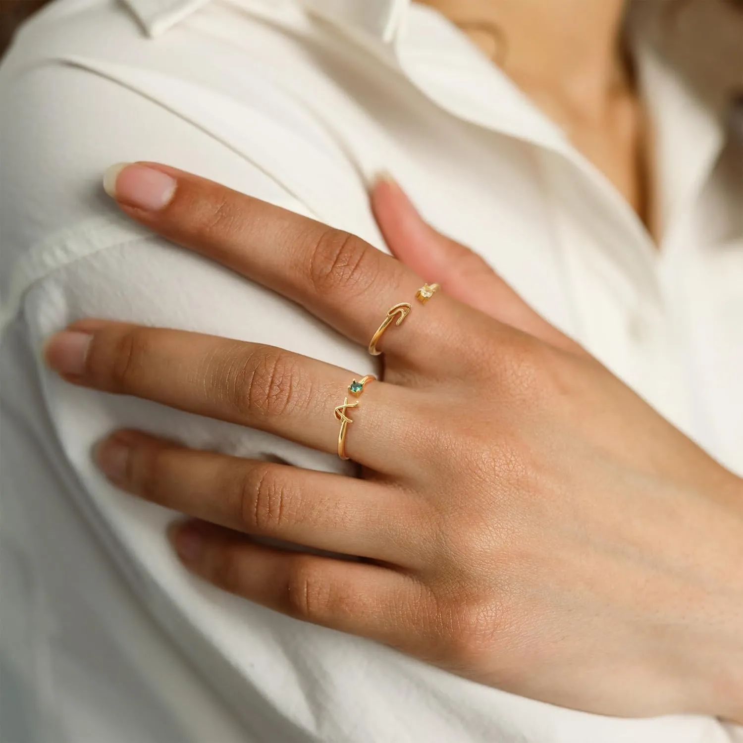 BAYLAY Initial Birthstone Rings for Women Teen Girls - Adjustable Birthstone Initial Stackable Rings Dainty Gold Initial Letter Rings Cubic Zirconia Rings for Teen Girls Women Jewelry Gifts