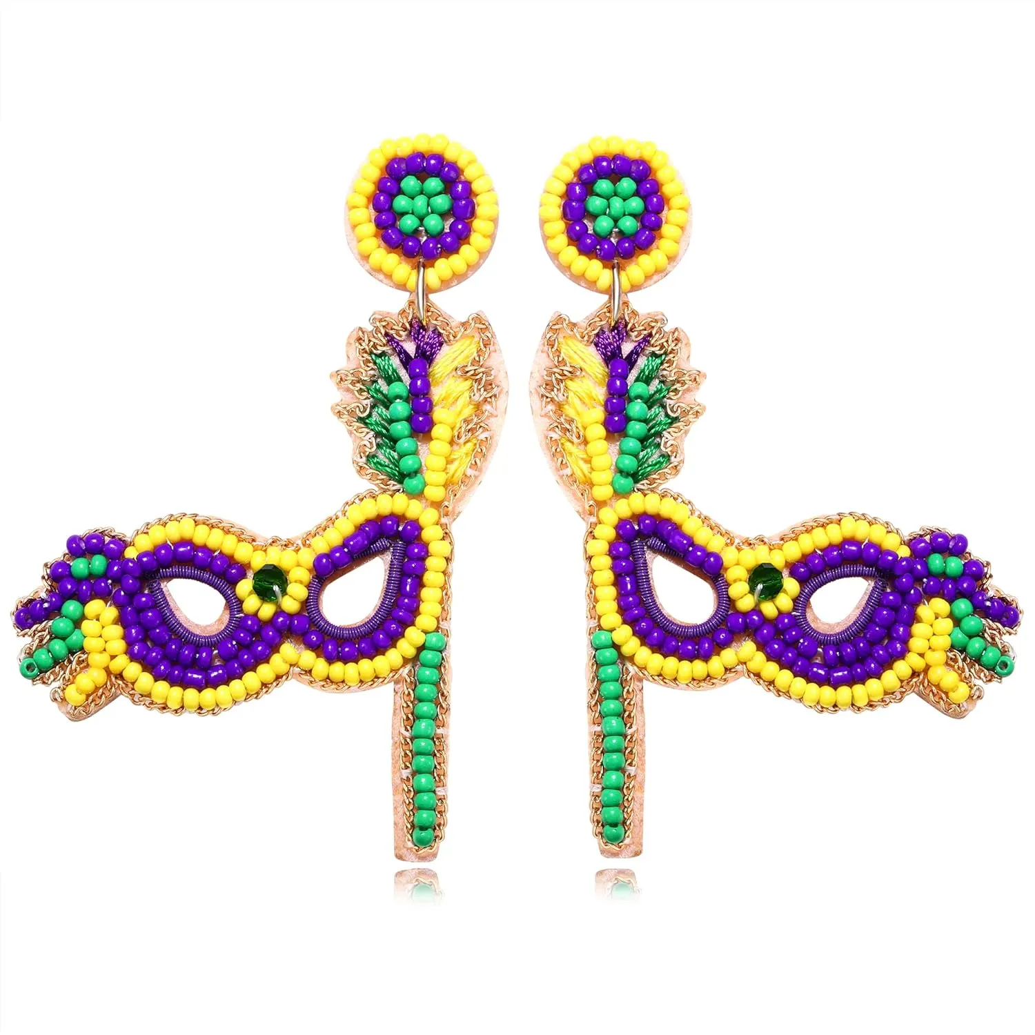 Bead Dangle Earring for Women Mardi Gras Mask Earrings Carnival Beaded Hat Pendant Earrings Dionysia Umbrella Drop Dangle Earrings Holiday Beads Earrings Mardi Gras Theme Earrings