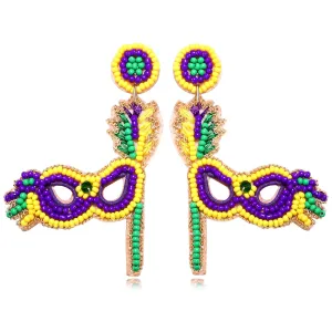 Bead Dangle Earring for Women Mardi Gras Mask Earrings Carnival Beaded Hat Pendant Earrings Dionysia Umbrella Drop Dangle Earrings Holiday Beads Earrings Mardi Gras Theme Earrings