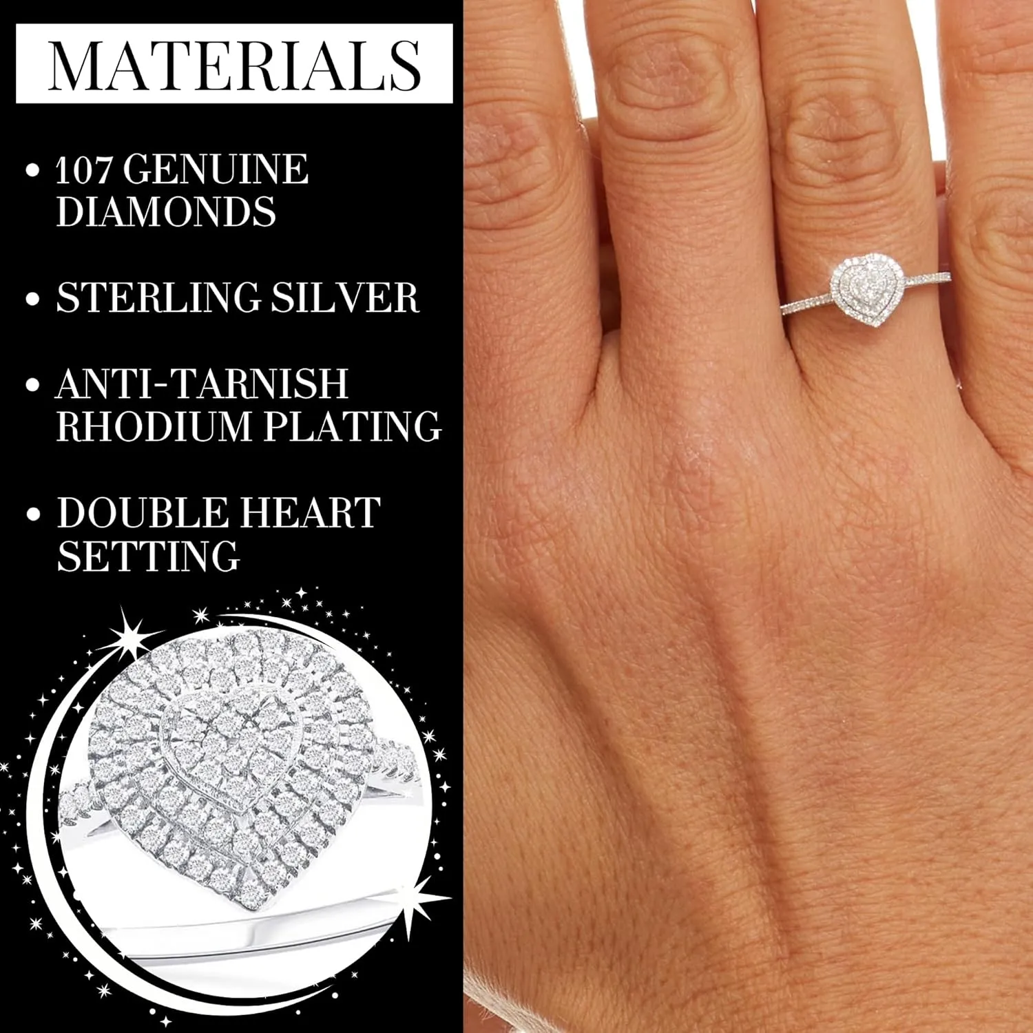 Beaux Bijoux Real Diamond Rings for Women in Sterling Silver - Engagement, Promise Anniversary, Genuine Fine Diamond Rings in Multiple Shapes and Styles