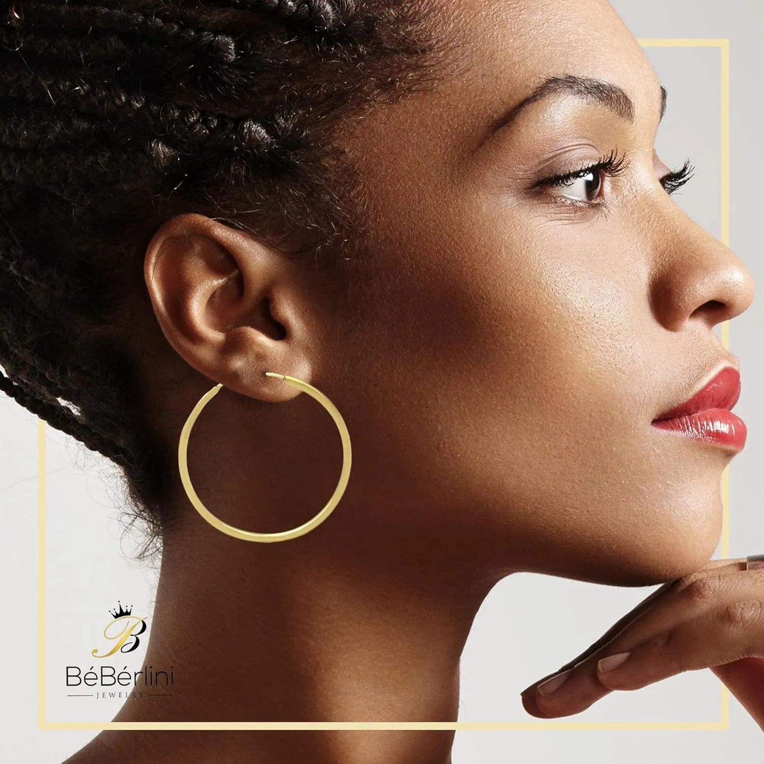 BEBERLINI Plain Hoop Earrings 14K Gold Filled Large Hip Hop Hoops Fashion Ear Jewelry Women 3 mm Thick