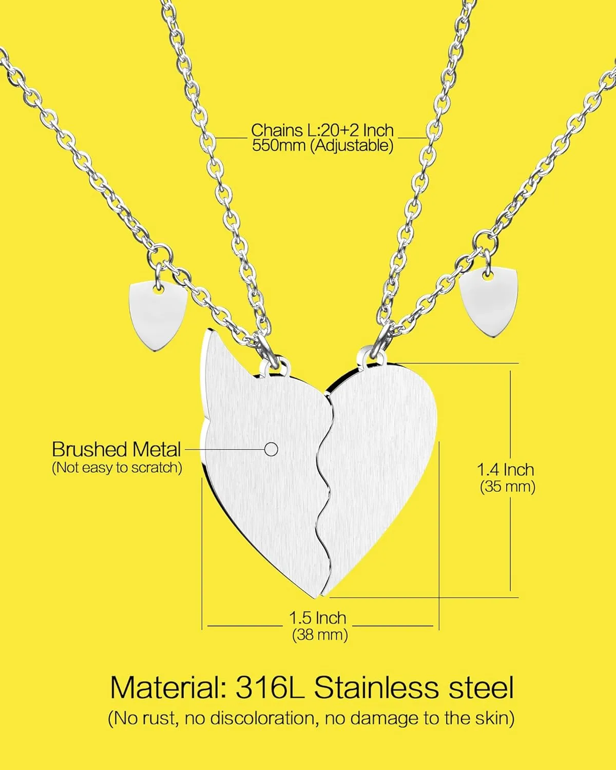 Best Friend Pendants Jewelry BFF Necklace 2 Gifts Matching Friendship Necklaces for 2 Teen Boys Girls Bestie Sister.